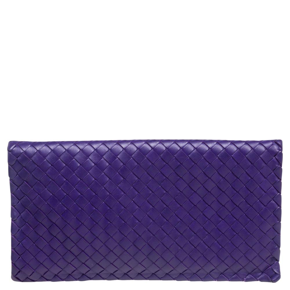 Bottega Veneta Purple Intrecciato Leather Turnlock Clutch 2