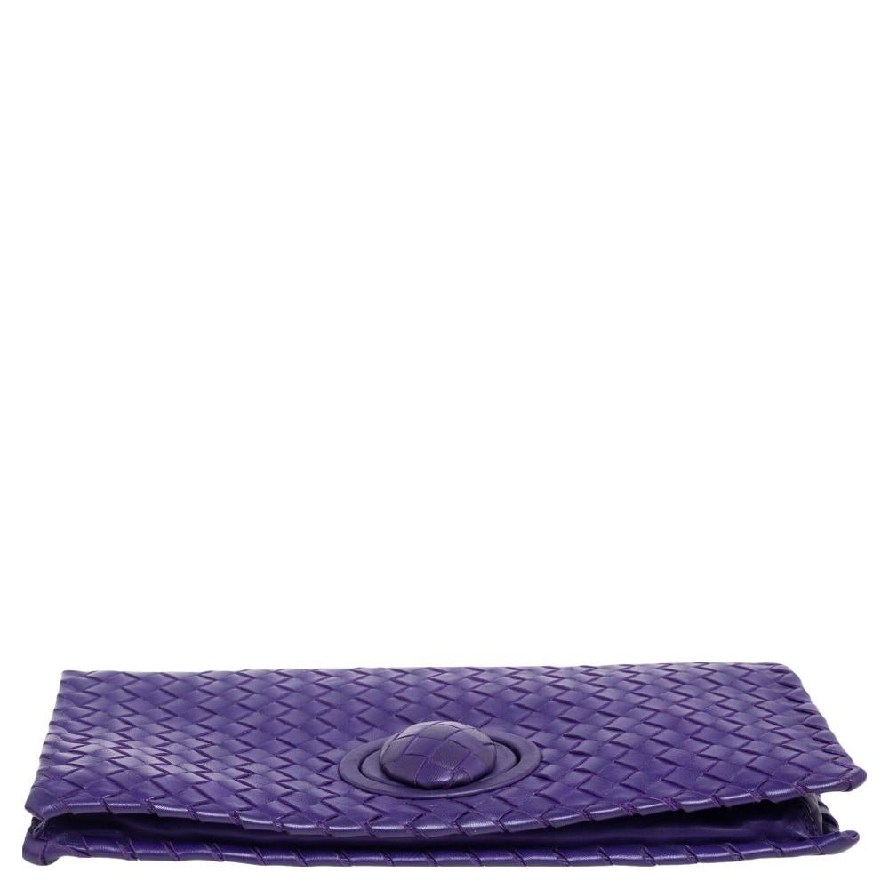 Bottega Veneta Purple Intrecciato Leather Turnlock Clutch 3