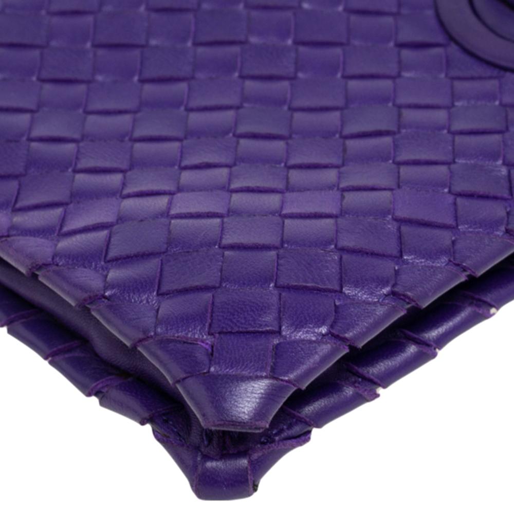 Bottega Veneta Purple Intrecciato Leather Turnlock Clutch 4