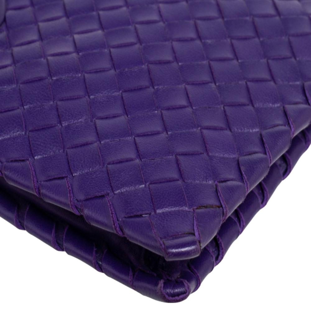 Bottega Veneta Purple Intrecciato Leather Turnlock Clutch 5