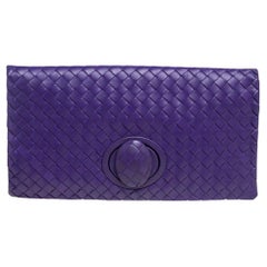 Bottega Veneta Purple Intrecciato Leather Turnlock Clutch