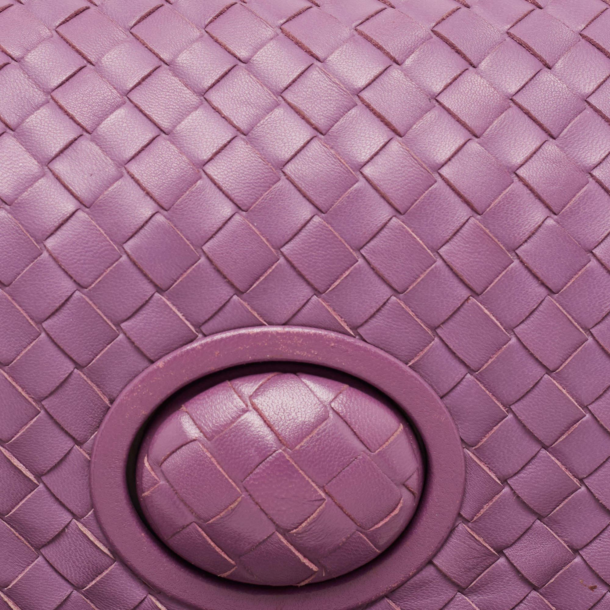 Bottega Veneta Purple Intrecciato Leather Twist Lock Flap Clutch For Sale 3
