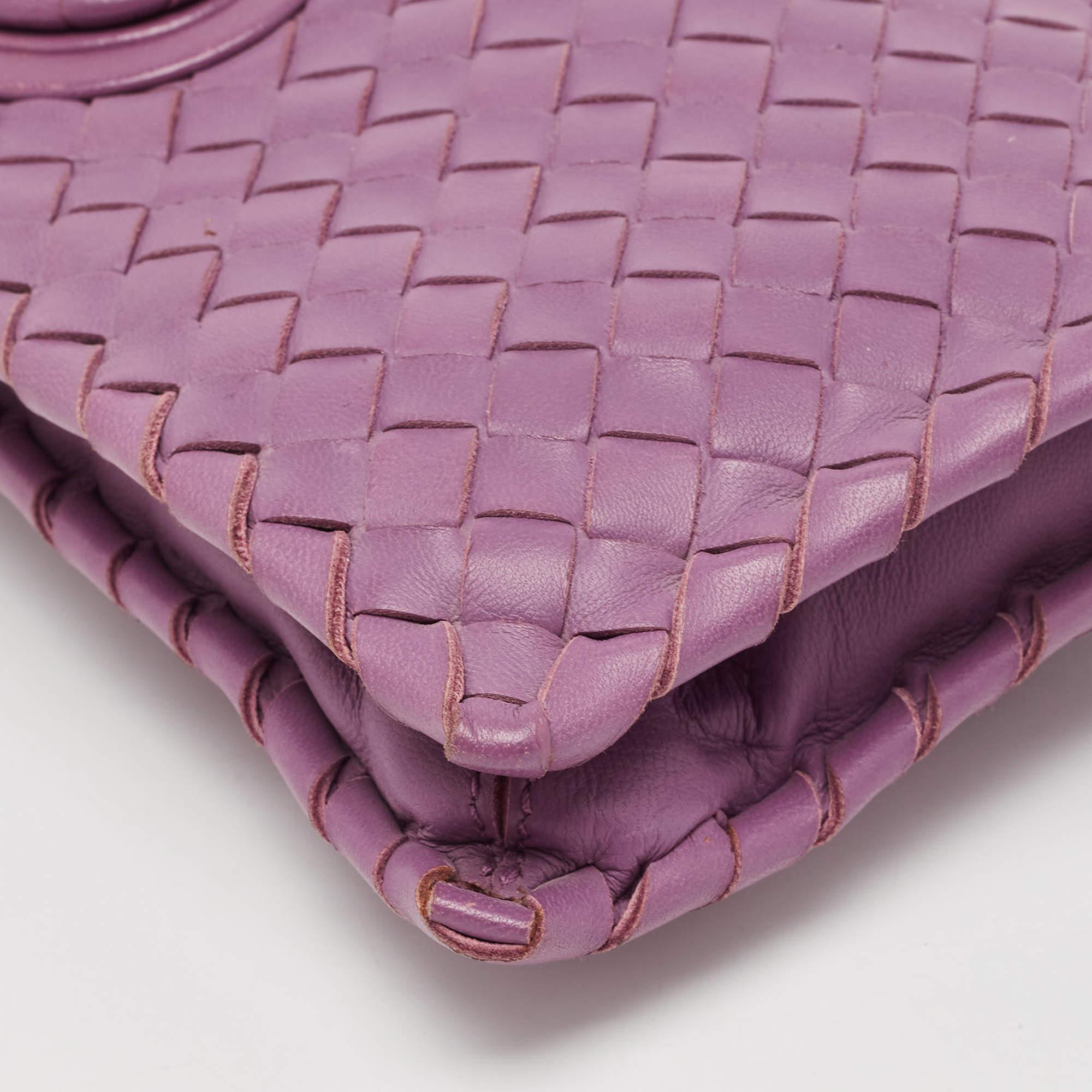 Bottega Veneta Purple Intrecciato Leather Twist Lock Flap Clutch 4