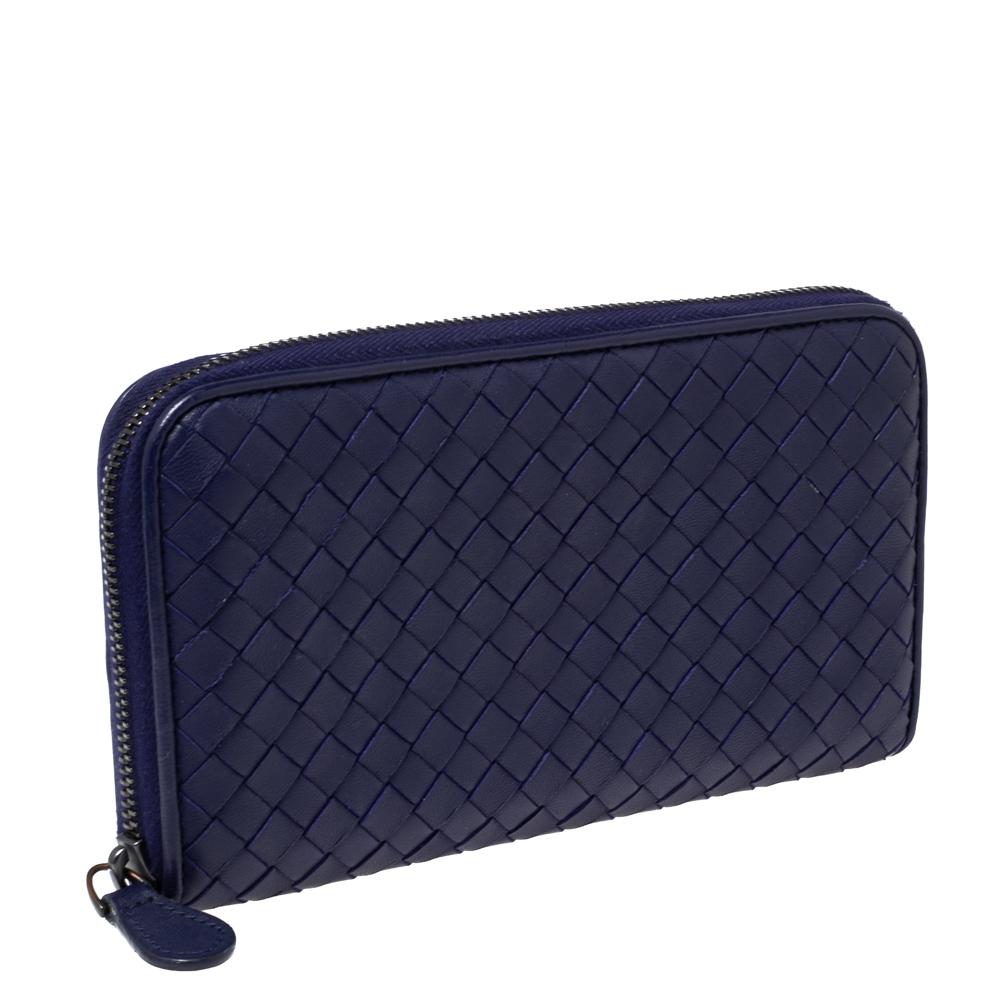 Black Bottega Veneta Purple Intrecciato Leather Zip Around Continental Wallet