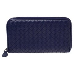 Bottega Veneta Purple Intrecciato Leather Zip Around Continental Wallet