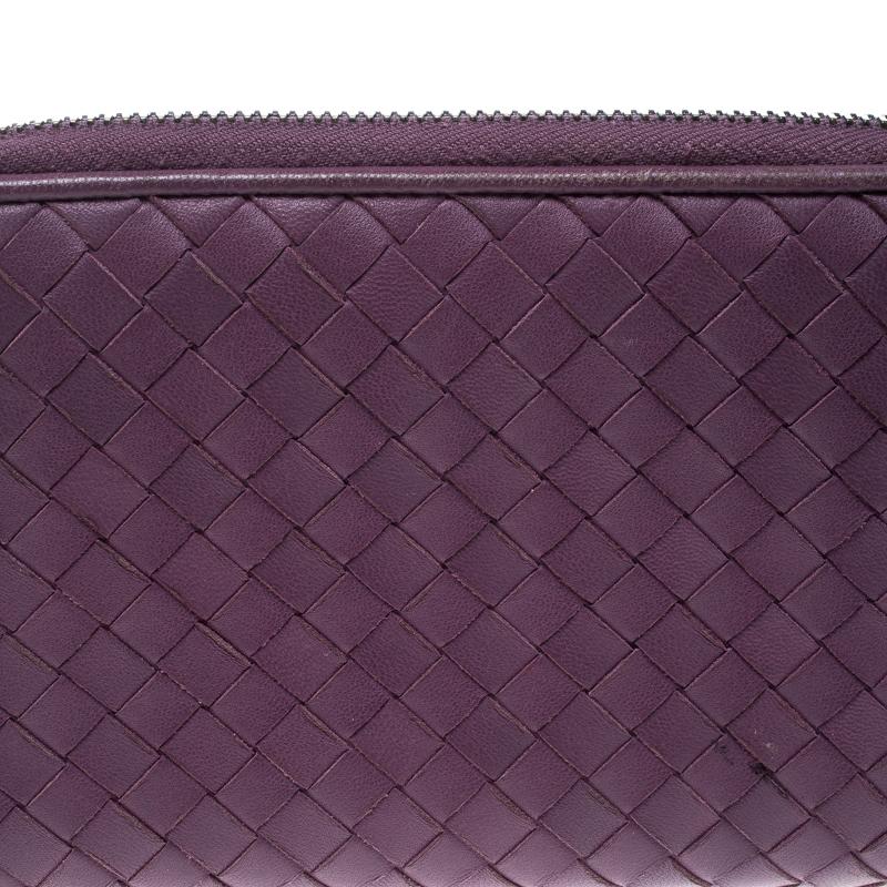 Bottega Veneta Purple Intrecciato Leather Zip Around Long Wallet Damen