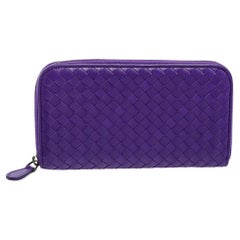 Bottega Veneta Purple Intrecciato Leather Zip Around Wallet