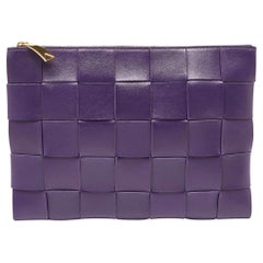 Bottega Veneta Purple Intrecciato Leather Zip Clutch