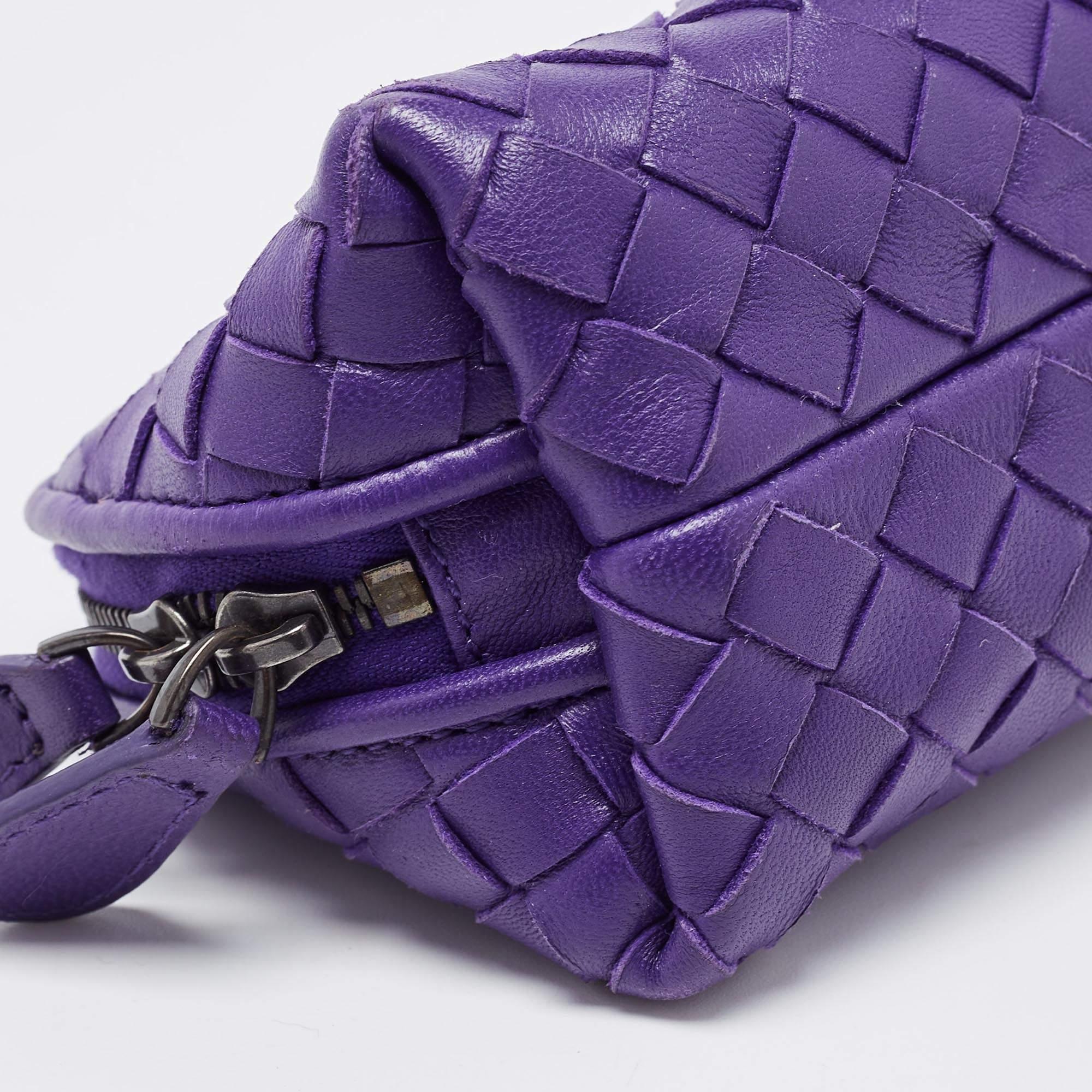 Bottega Veneta Purple Intrecciato Leather Zip Purse For Sale 5