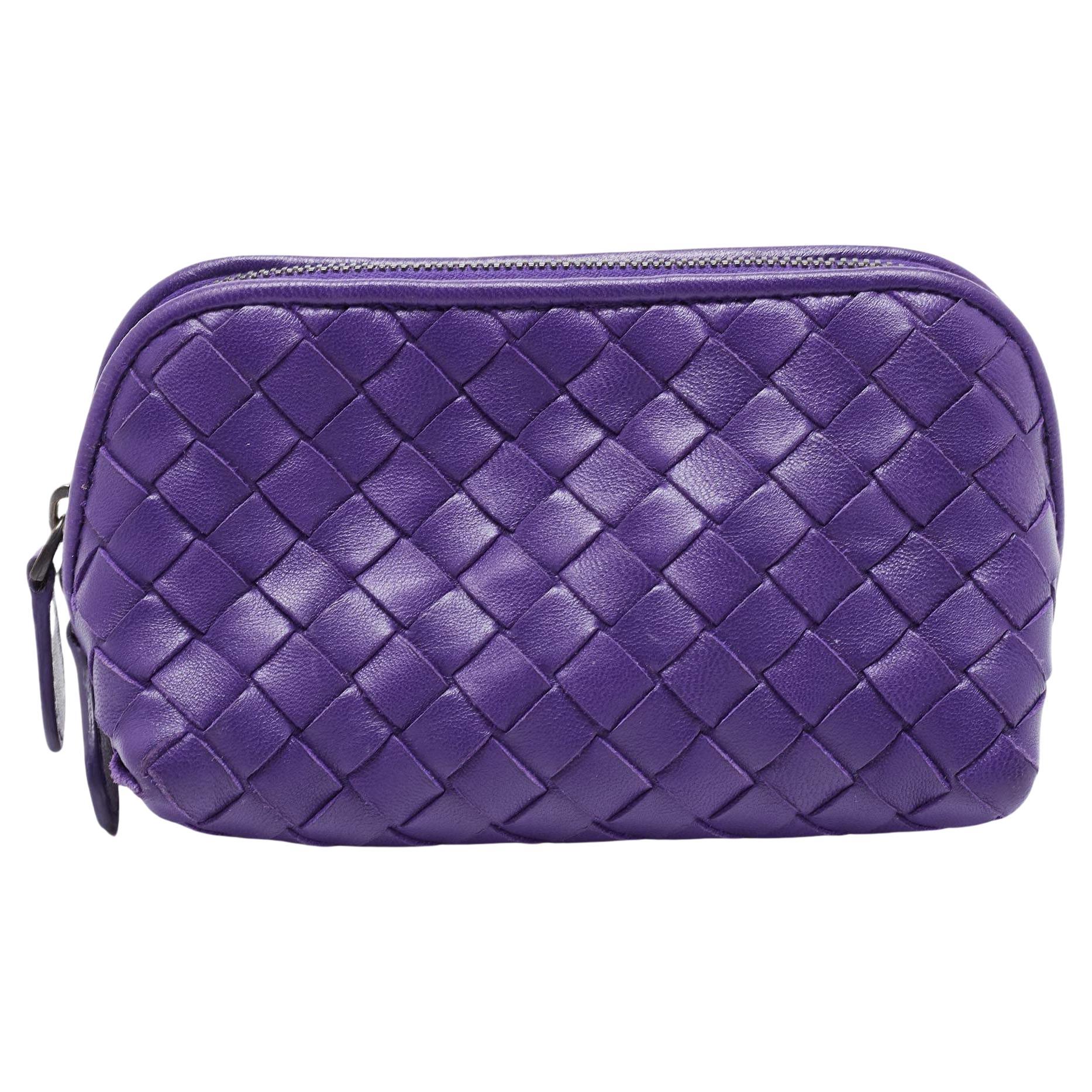 Sac à main Bottega Veneta violet en cuir Intrecciato avec fermeture éclair