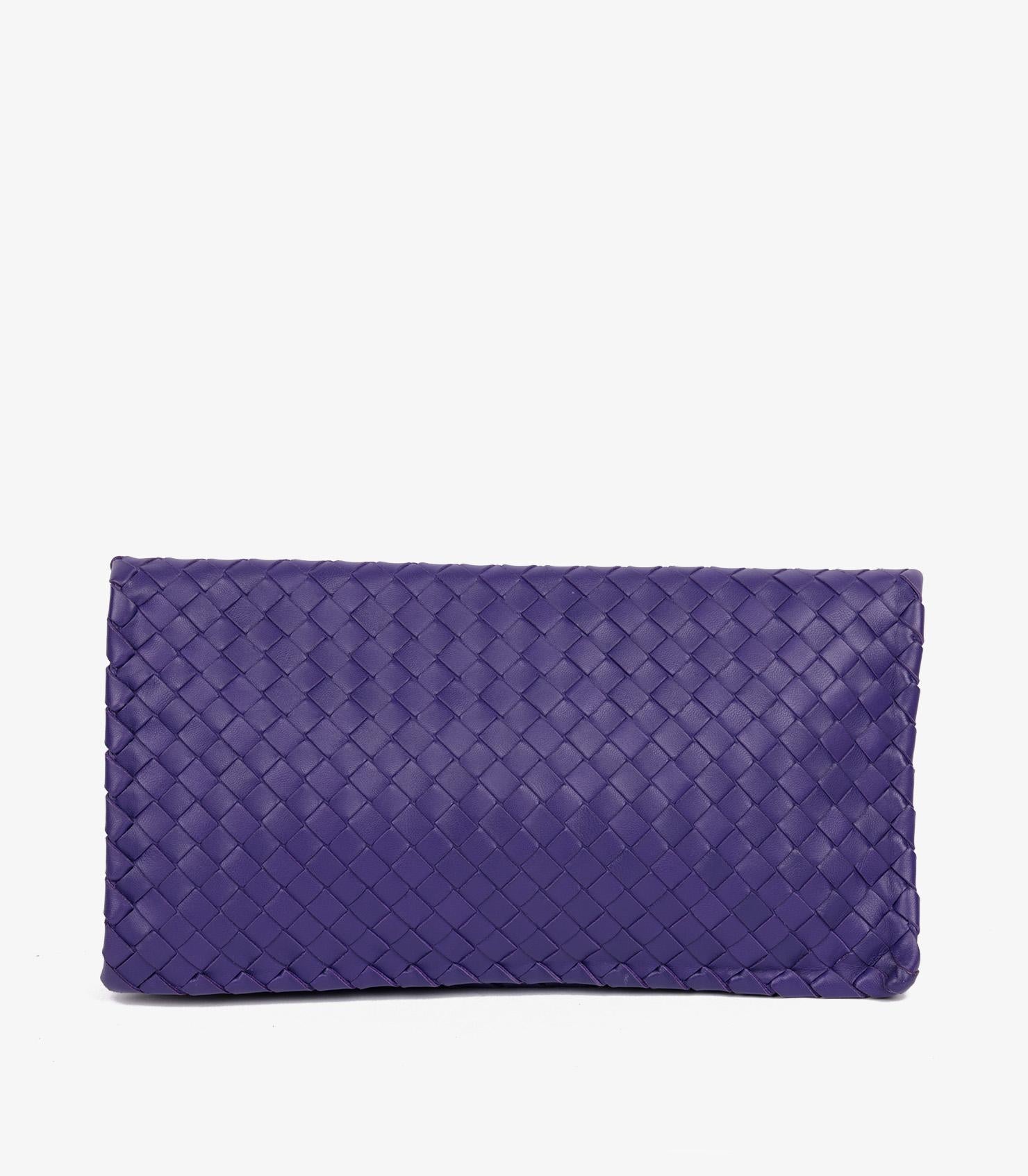 Bottega Veneta Purple Intrecciato Woven Nappa Leather Turn Lock Clutch For Sale 1