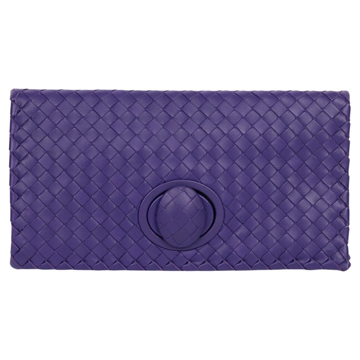 Bottega Veneta Purple Intrecciato Woven Nappa Leather Turn Lock Clutch For Sale