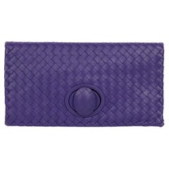 Used Bottega Veneta Purple Intrecciato Woven Nappa Leather Turn Lock Clutch