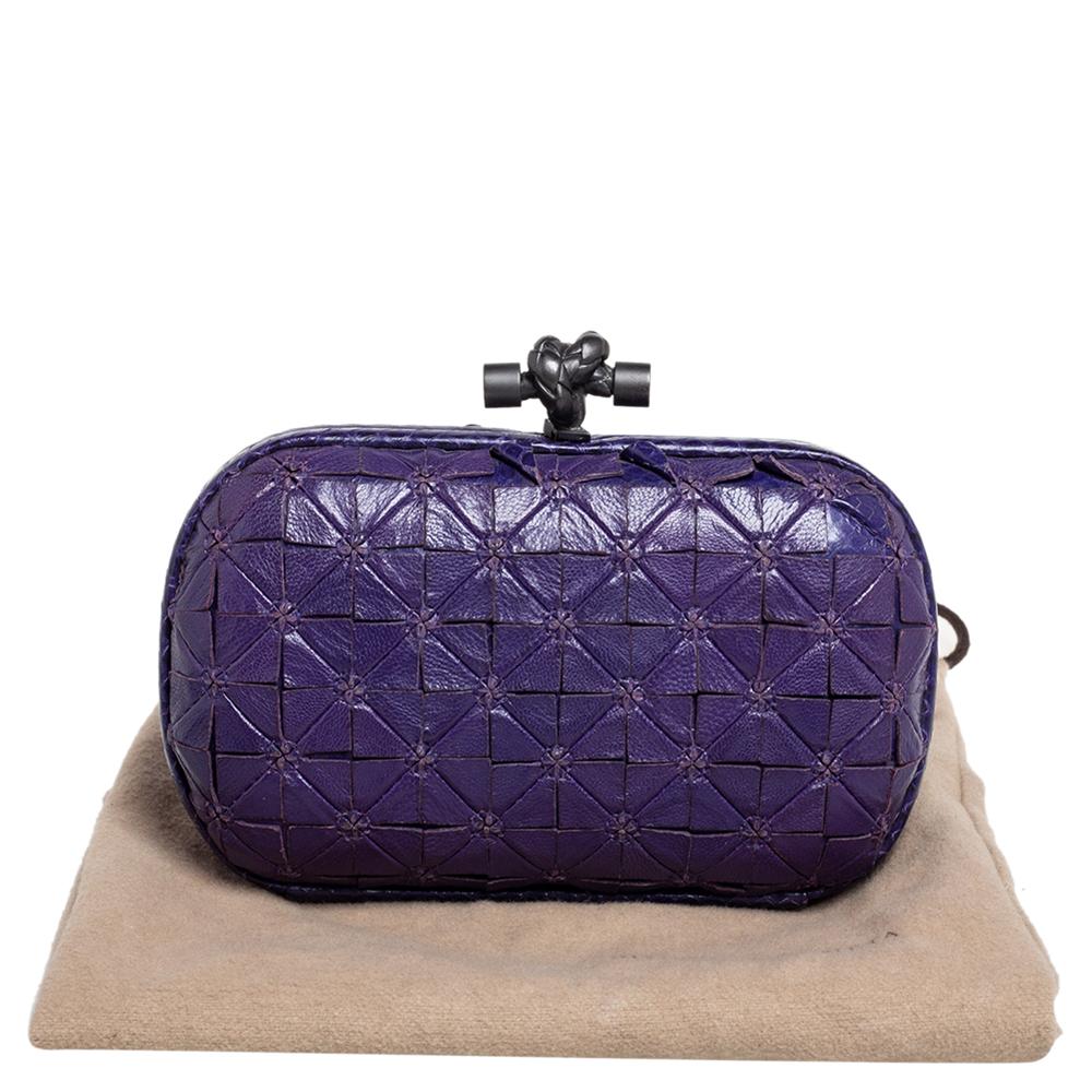 Bottega Veneta Purple Leather and Snakeskin Trim Origami Knot Clutch 4