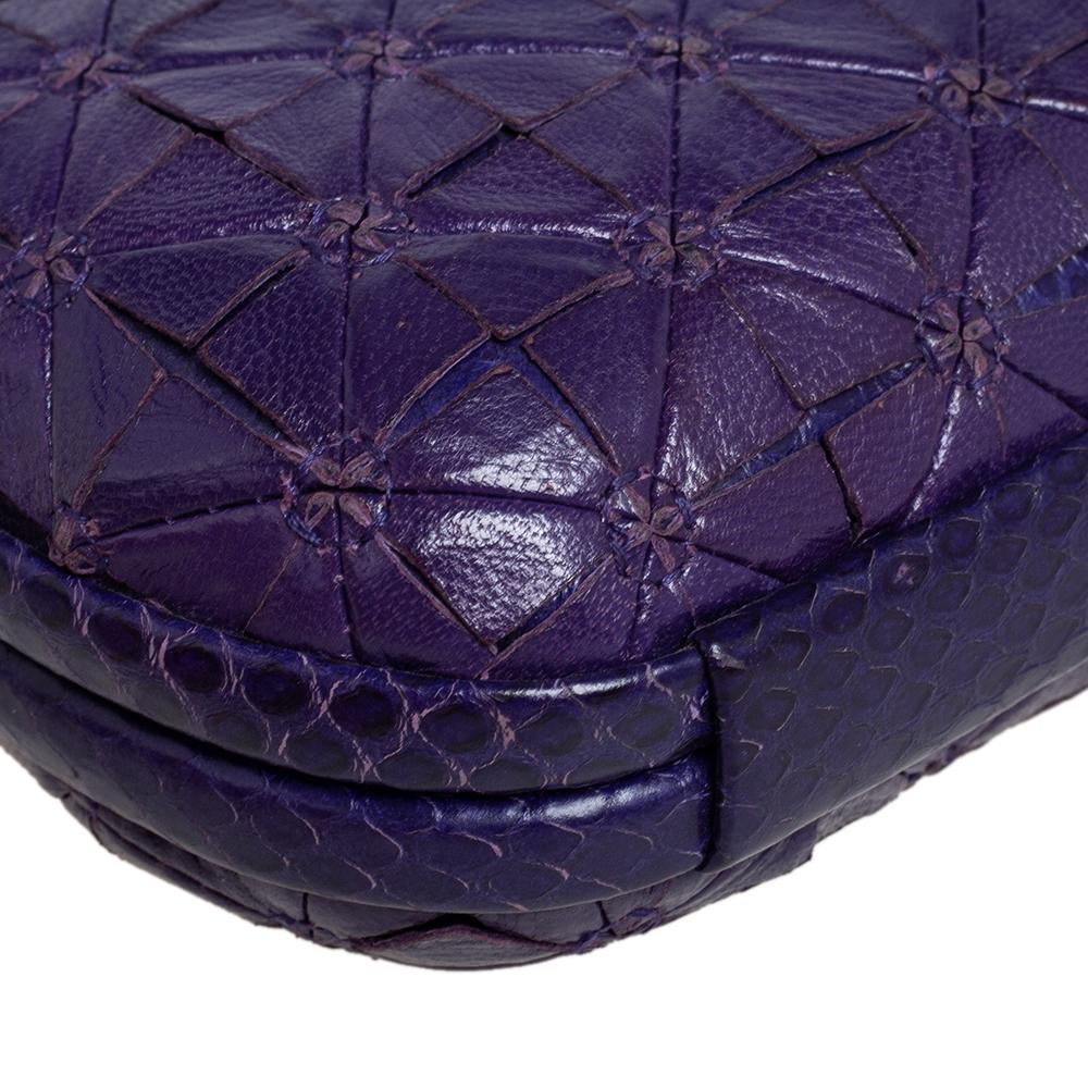 Women's Bottega Veneta Purple Leather and Snakeskin Trim Origami Knot Clutch