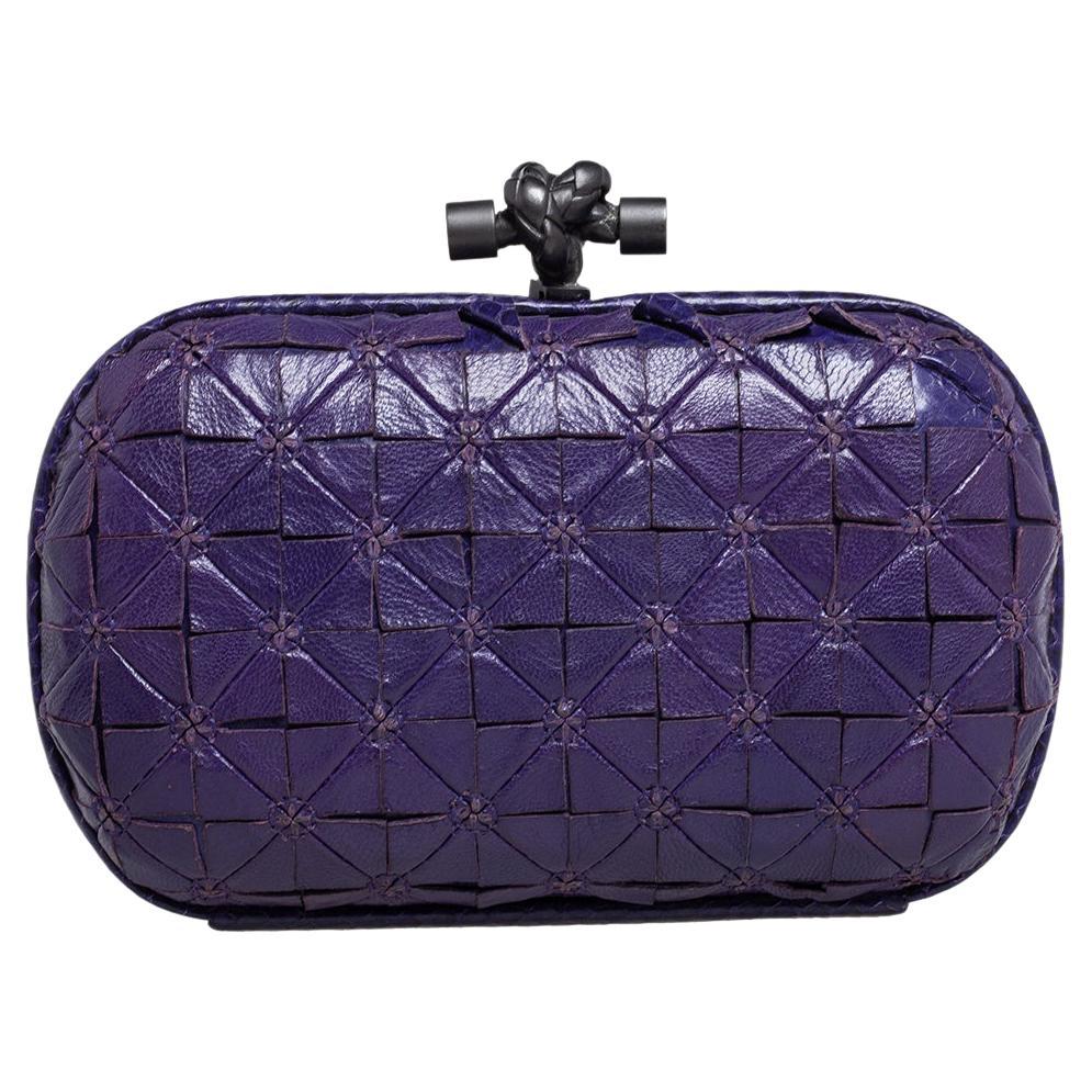 Bottega Veneta Purple Leather and Snakeskin Trim Origami Knot Clutch