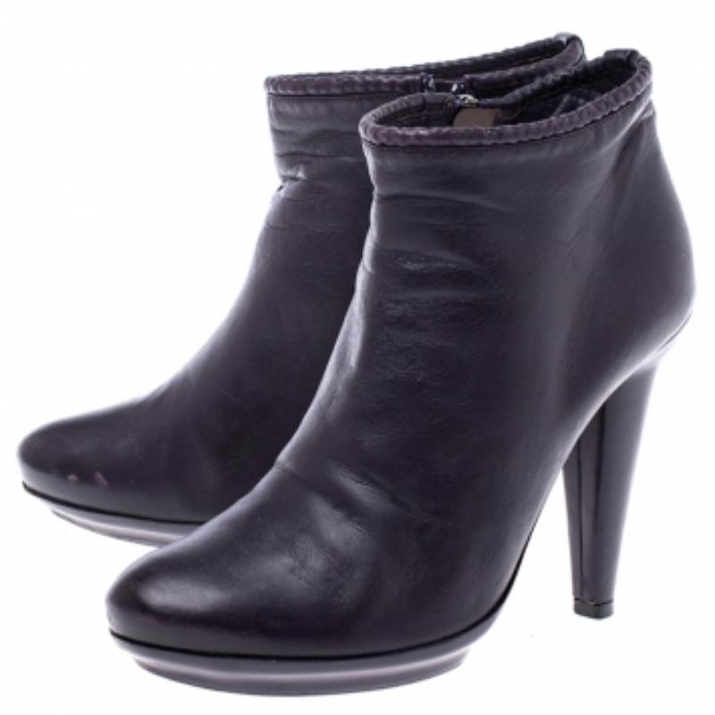 Noir Bottega Veneta Purple Leather Ankle Boots Size 38 en vente