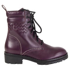 BOTTEGA VENETA purple leather ELDFELL Combat Boots Shoes 39 Grape Tuscany Calf
