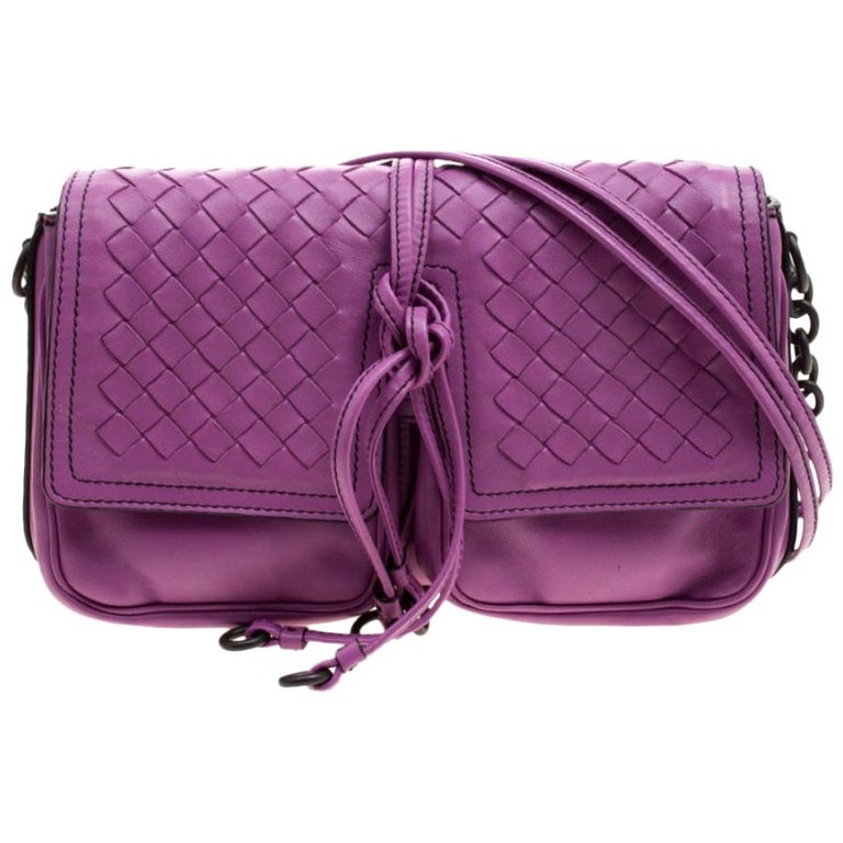 Bottega Veneta Purple Leather Front Pocket Crossbody Bag For Sale at ...