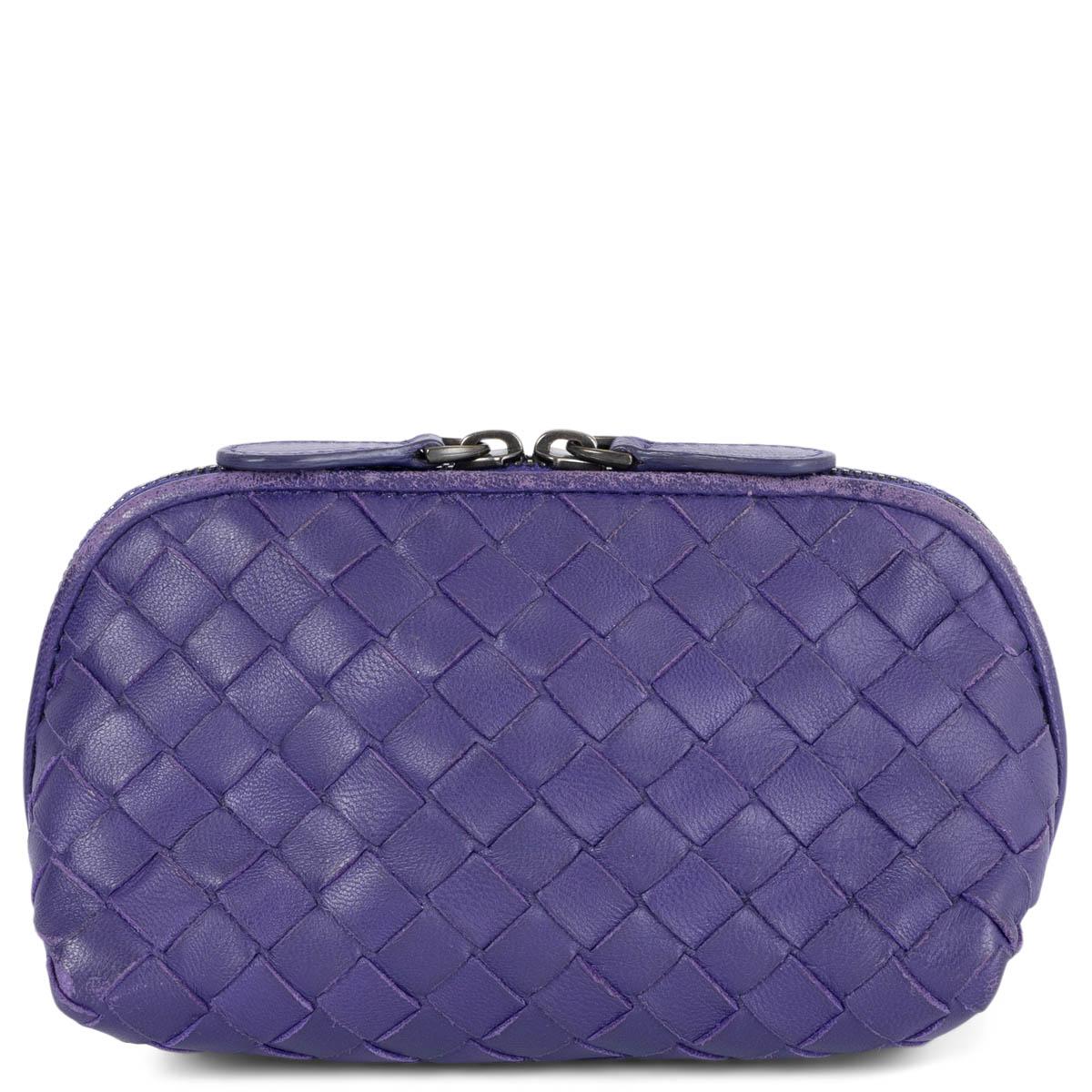 Purple BOTTEGA VENETA purple leather INTRECCIATO MINI Pouch Vanity Bag For Sale