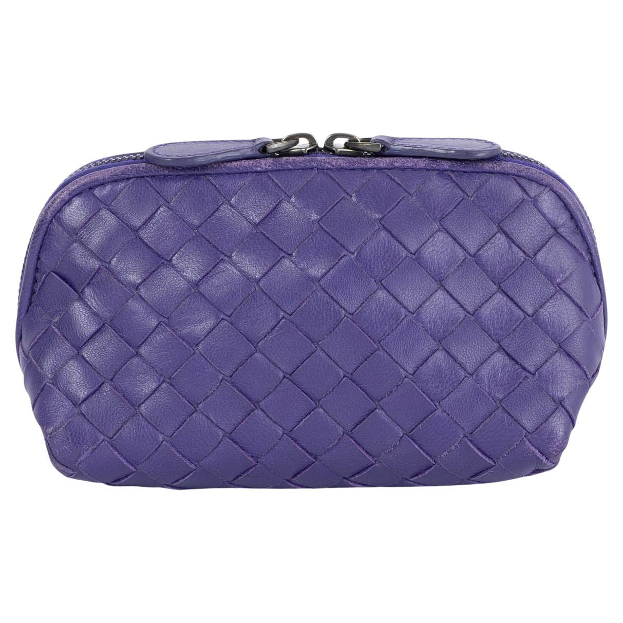 BOTTEGA VENETA purple leather INTRECCIATO MINI Pouch Vanity Bag For Sale