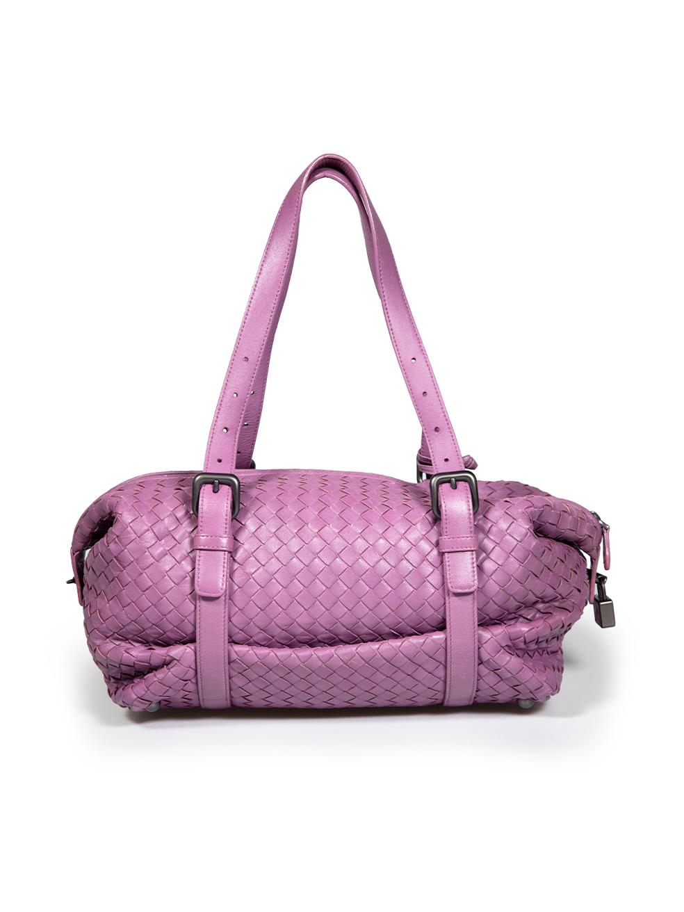 Bottega Veneta Purple Leather Intrecciato Montaigne Shoulder Bag In Good Condition For Sale In London, GB