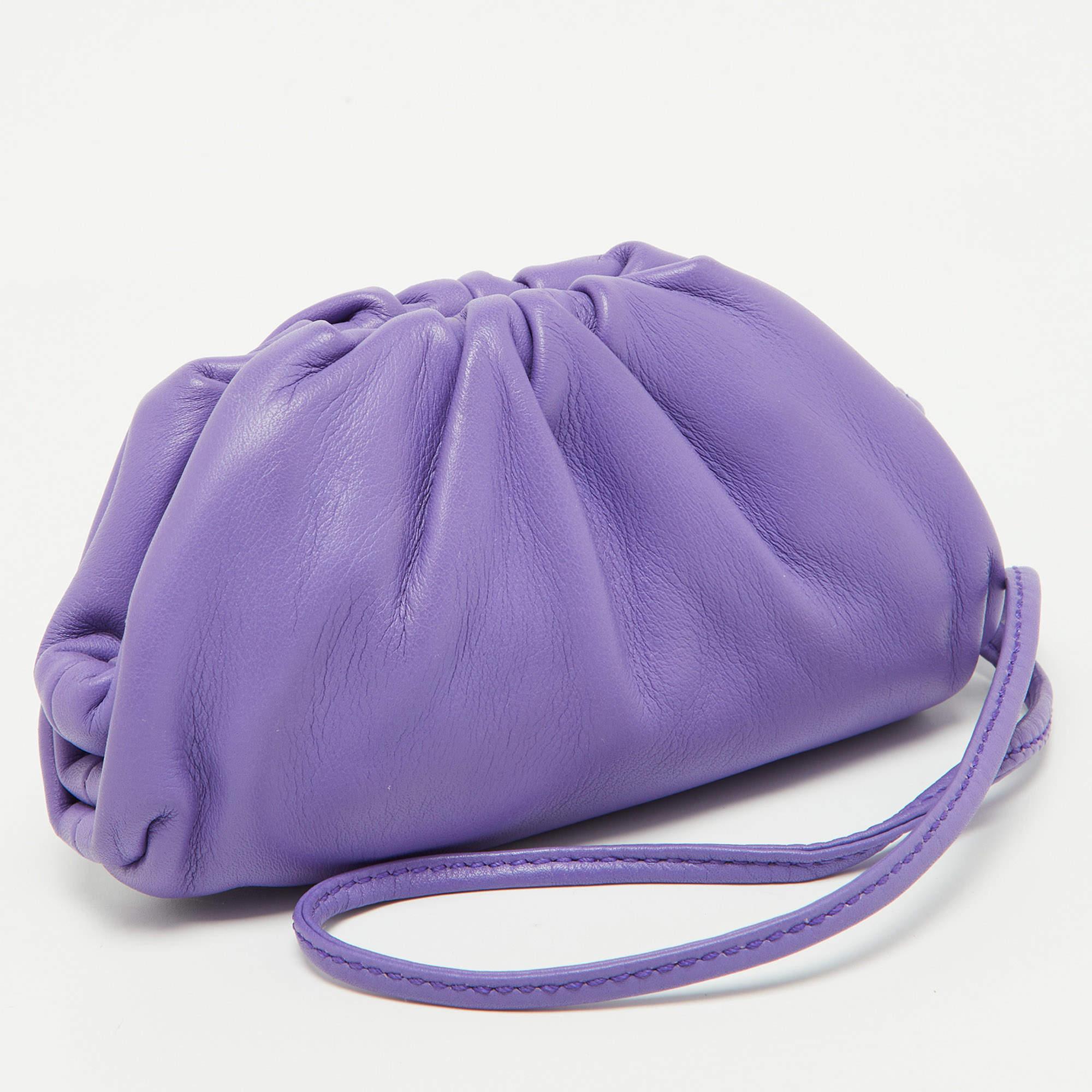 Women's Bottega Veneta Purple Leather The Pouch Coin Purse For Sale