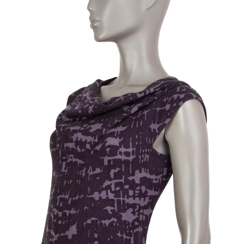 100% authentic Bottega Veneta sheath dress in purple and lilac virgin wool (100%). With pleated shoulder, cowl neck, and v back. Closes with hook and invisible zipper on the side. Unlined. Has been worn and is in excellent condition.