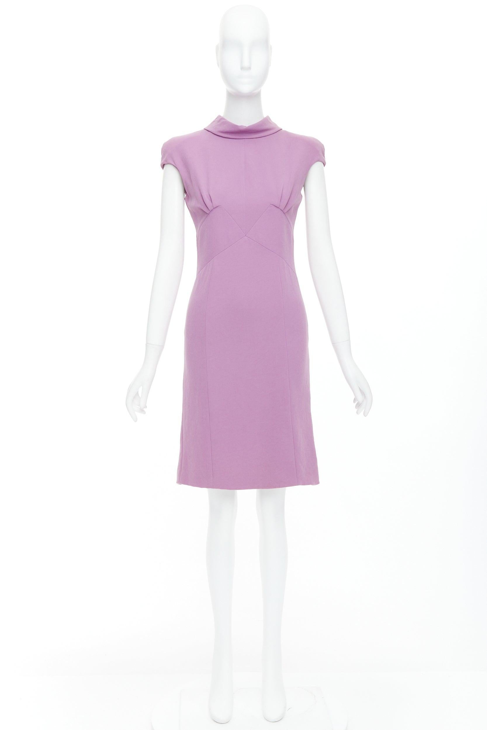 BOTTEGA VENETA purple mock neck cap sleeve ruched shift dress IT38 XS 4