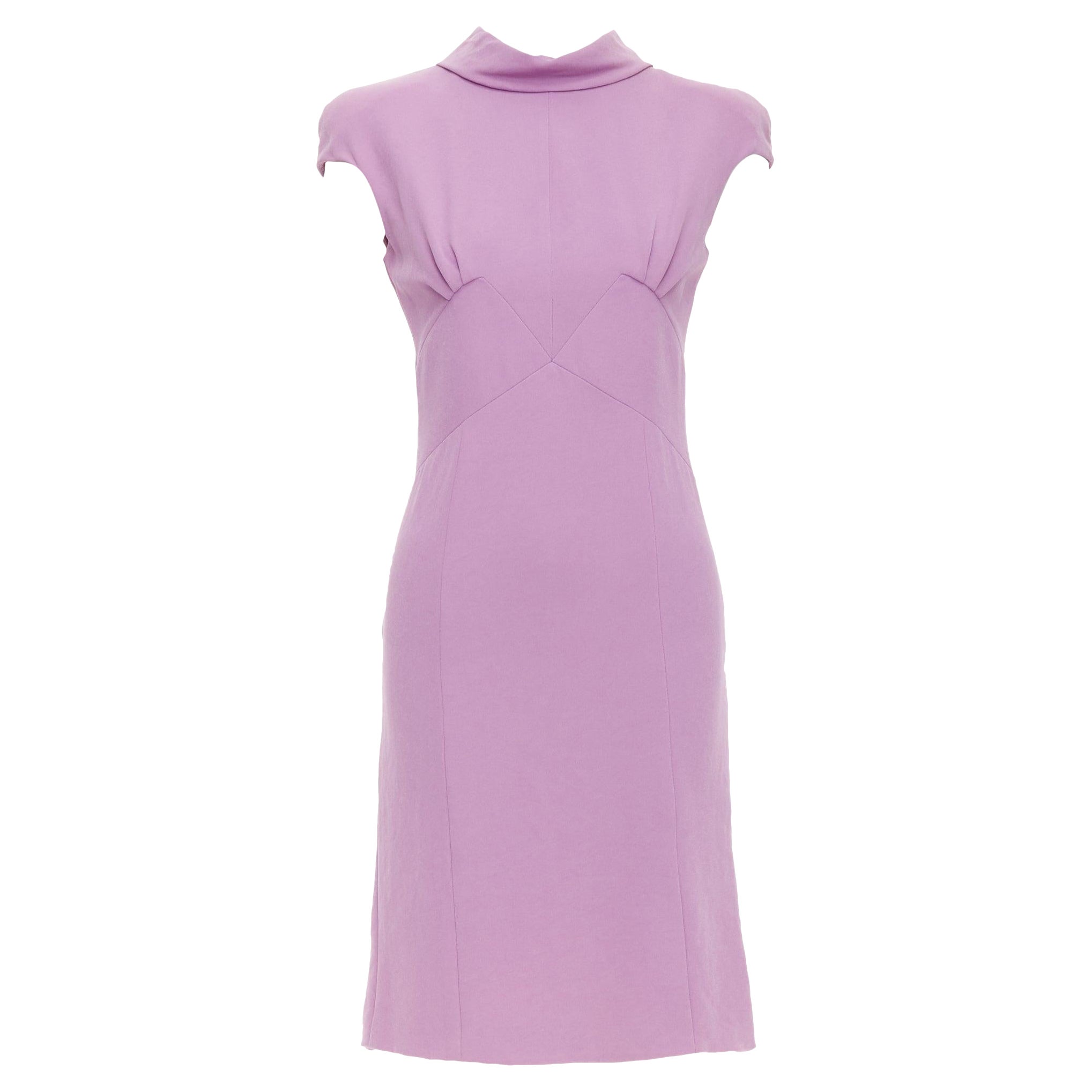BOTTEGA VENETA purple mock neck cap sleeve ruched shift dress IT38 XS