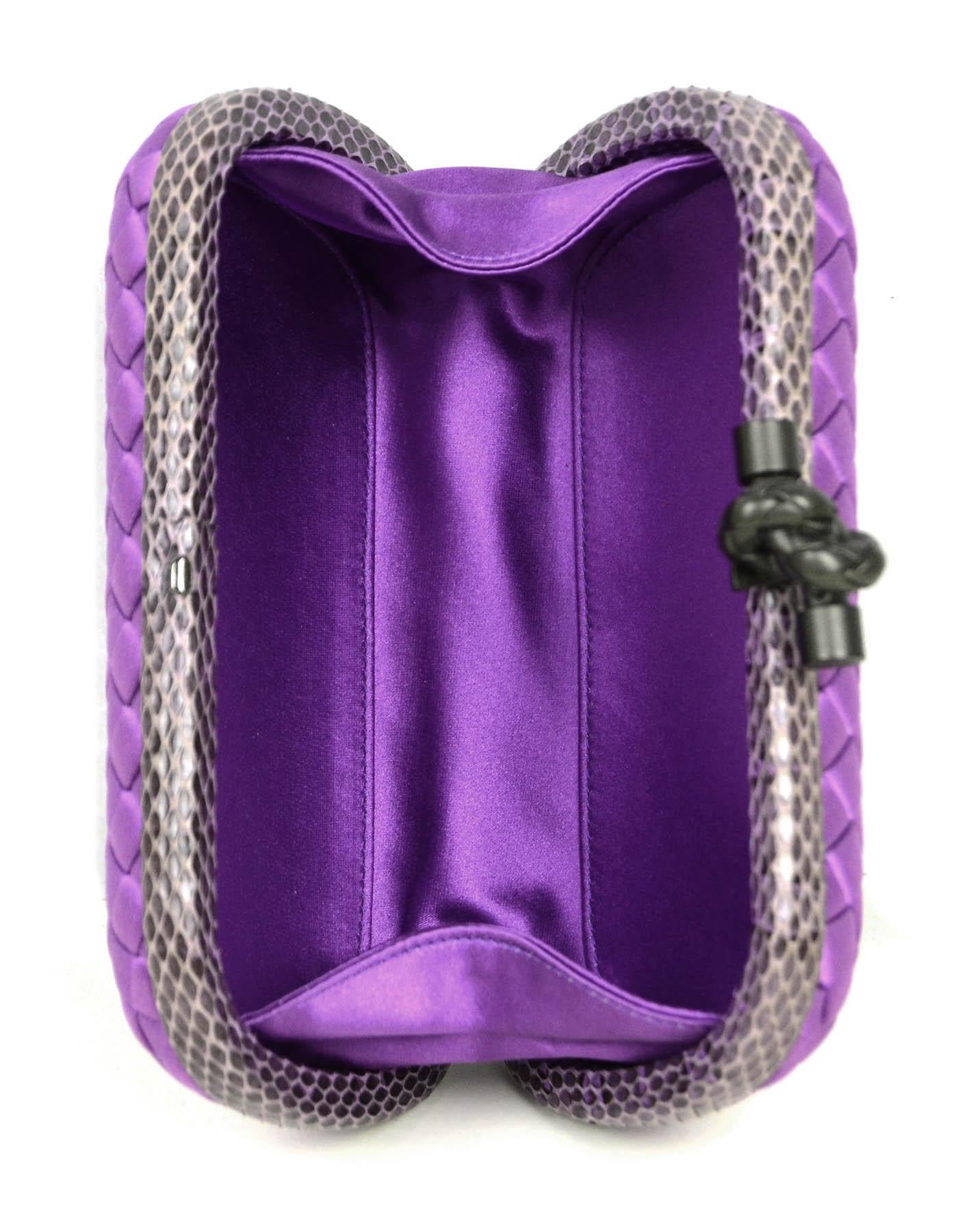 Bottega Veneta Purple Satin Intrecciato Impero & Ayers Snakeskin Knot Clutch Bag In Excellent Condition In New York, NY