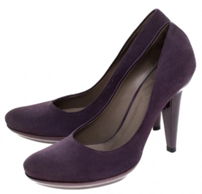 Escarpins à plateforme en daim violet Bottega Veneta, taille 38,5 en vente 2