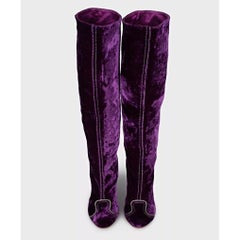 Bottega Veneta Purple Velvet Boots Block Heel Sz 37.5