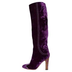 Bottega Veneta Purple Velvet Boots Block Heel Sz 37.5