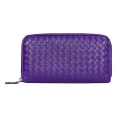 Bottega Veneta Purple Woven Intrecciato Leather Zip Around Wallet 