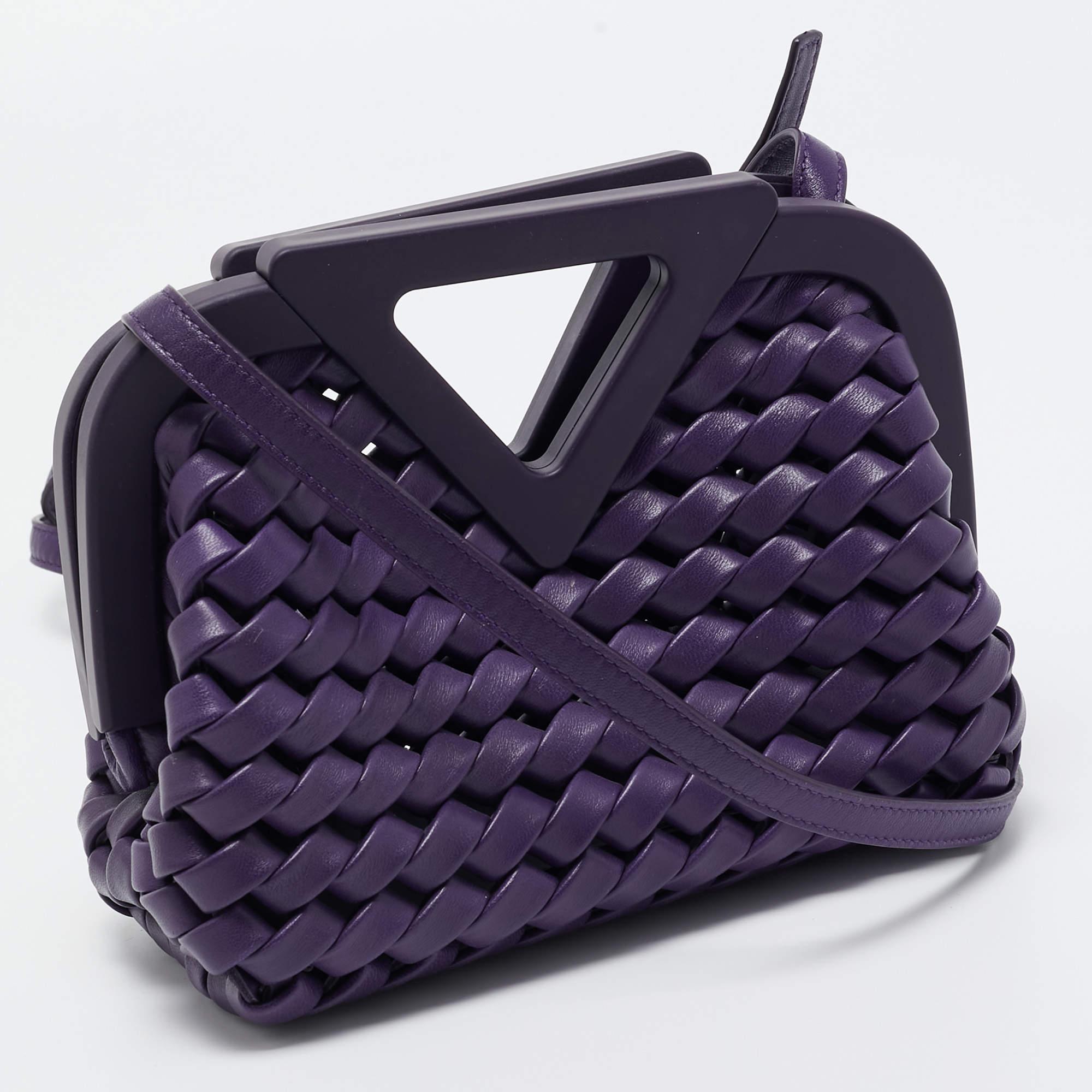 Women's Bottega Veneta Purple Woven Leather Point Shoulder Bag