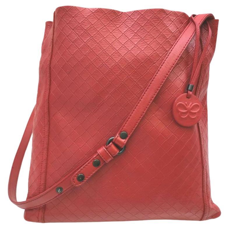 Bottega Veneta Quilted Red Leather Messenger Hobo 861217