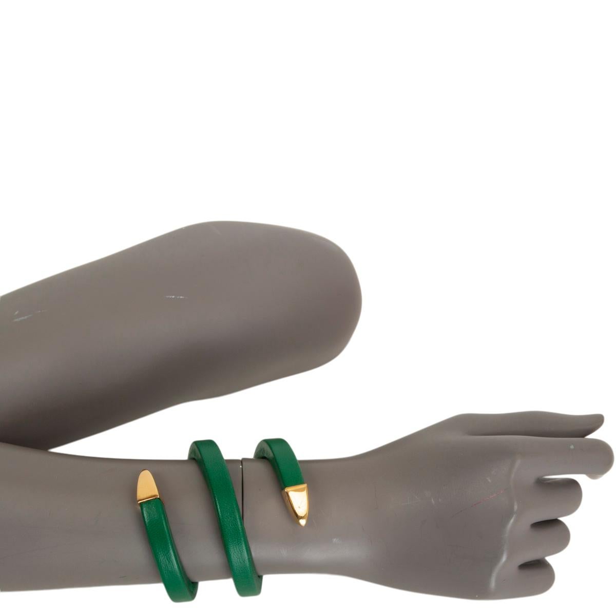 Women's BOTTEGA VENETA Racing green leather 20212 SPIRAL Cuff Bracelet