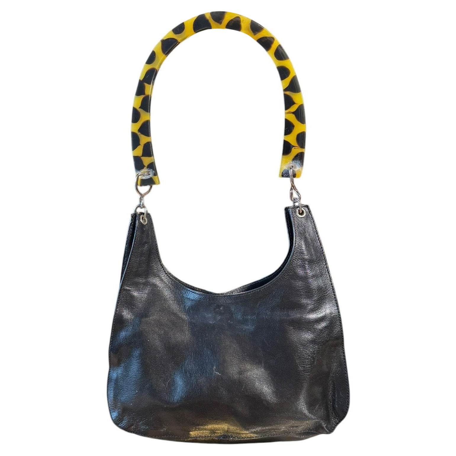 Bottega Veneta Rare 90's Black Leather Shoulder Bag With Tortoise Lucite Handle
