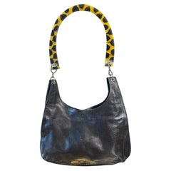 Bottega Veneta Rare 90's Black Leather Shoulder Bag With Tortoise Lucite Handle