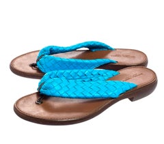 BOTTEGA VENETA Rare Turquoise Aqua Intrecciato Flip Flop Thong Sandals 38.5