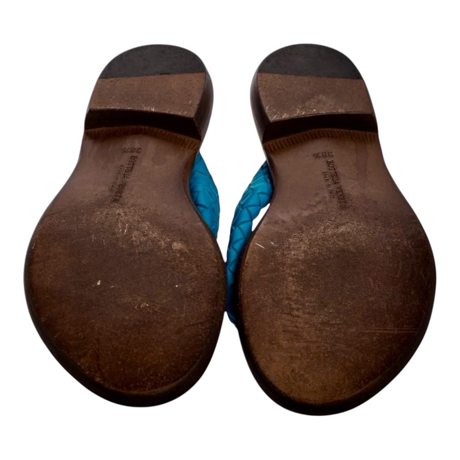 BOTTEGA VENETA Rare Turquoise Aqua Intrecciato Flip Flop Thong Sandals 38.5 For Sale 2