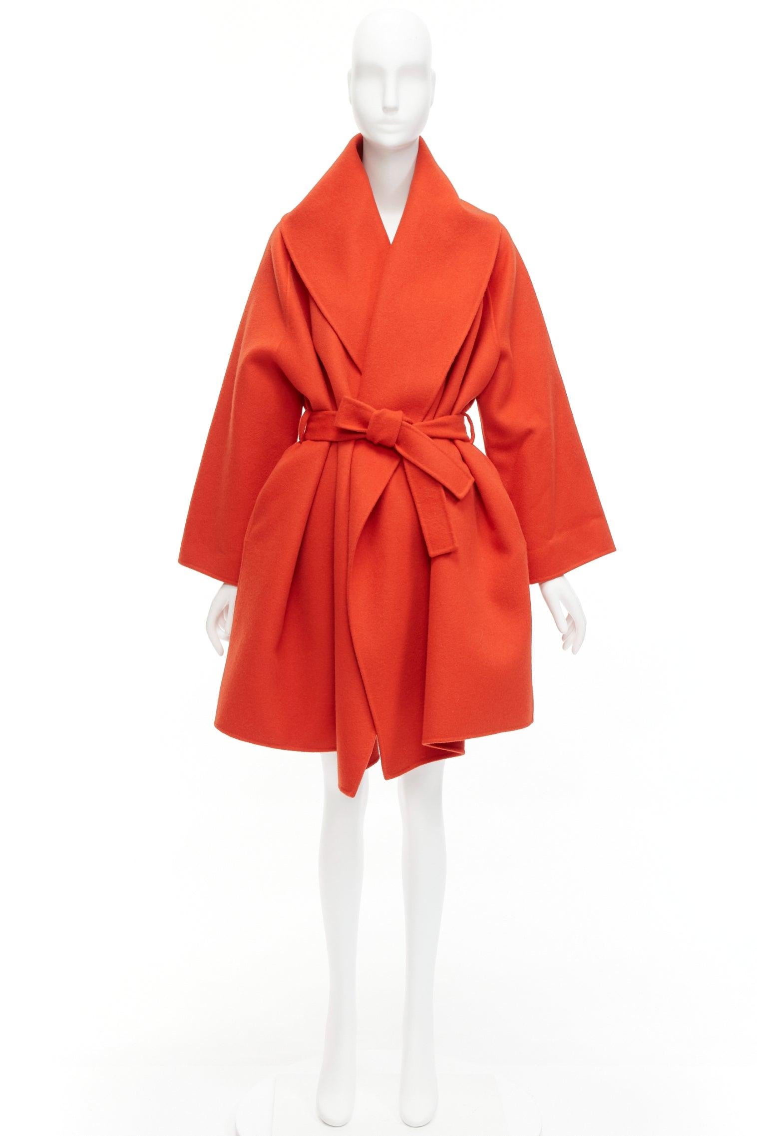 BOTTEGA VENETA red 100% double face cashmere shawl collar belted coat IT38 XS For Sale 6