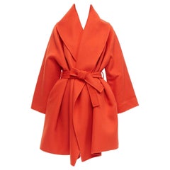BOTTEGA VENETA red 100% double face cashmere shawl collar belted coat IT38 XS