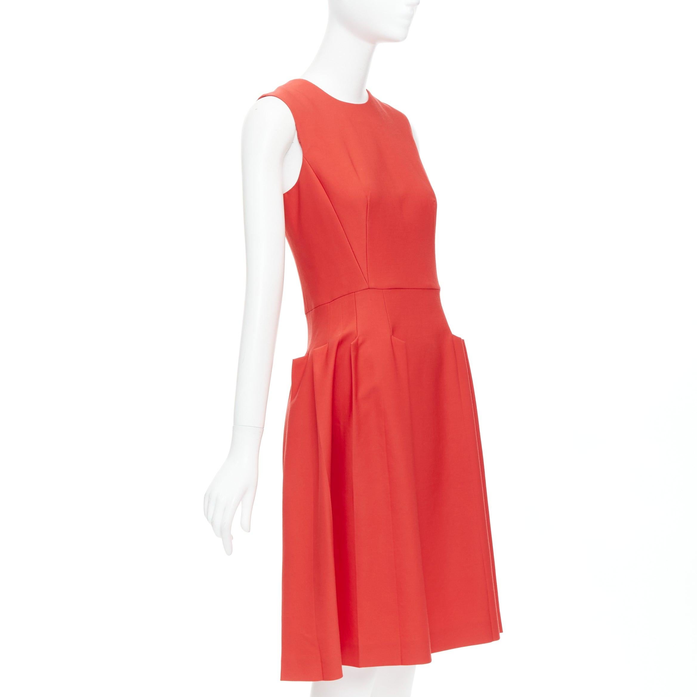 BOTTEGA VENETA vestido acampanado rojo 100% lana virgen con cuello redondo plisado en 3D Rojo en venta
