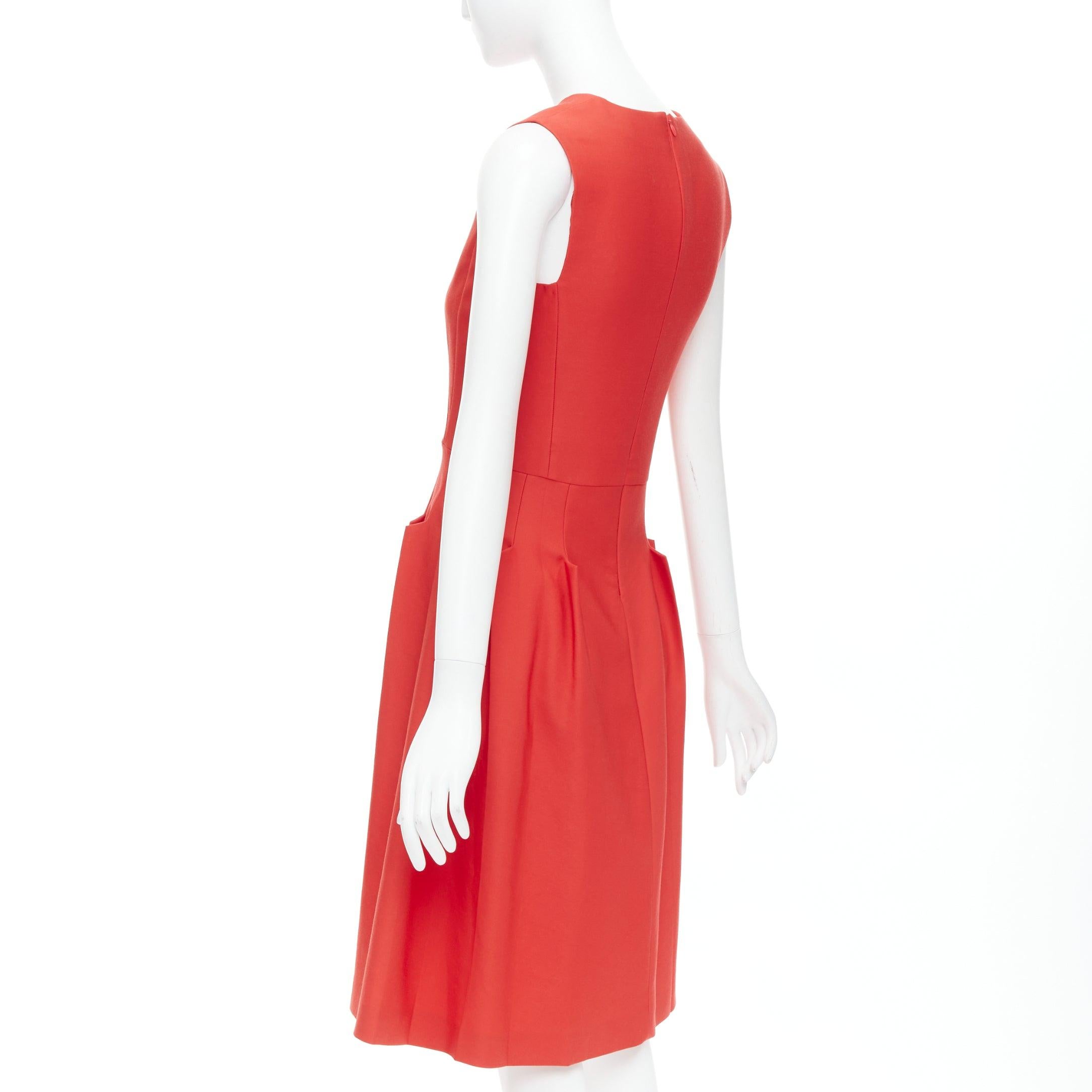 BOTTEGA VENETA vestido acampanado rojo 100% lana virgen con cuello redondo plisado en 3D en venta 1