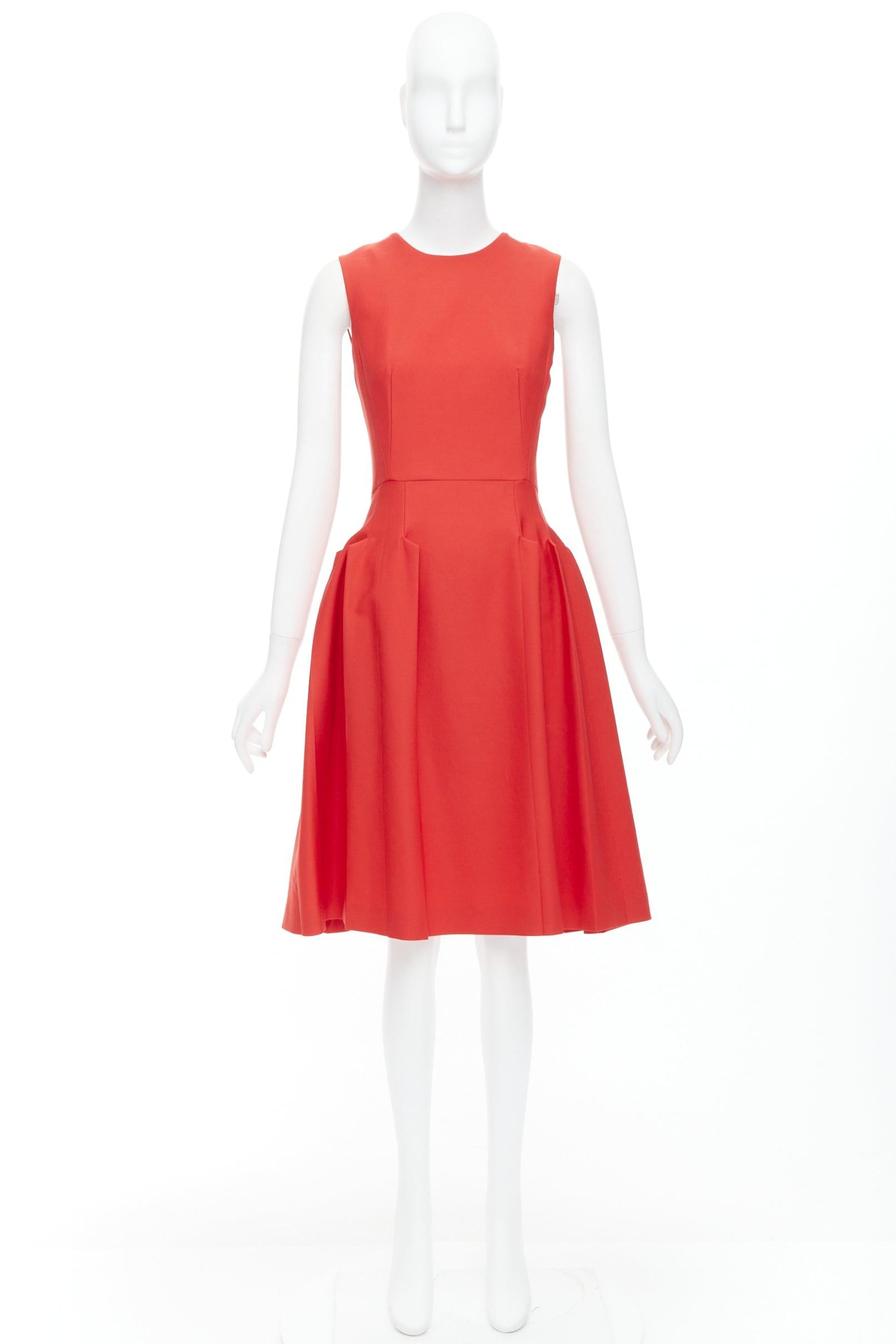BOTTEGA VENETA vestido acampanado rojo 100% lana virgen con cuello redondo plisado en 3D en venta 4