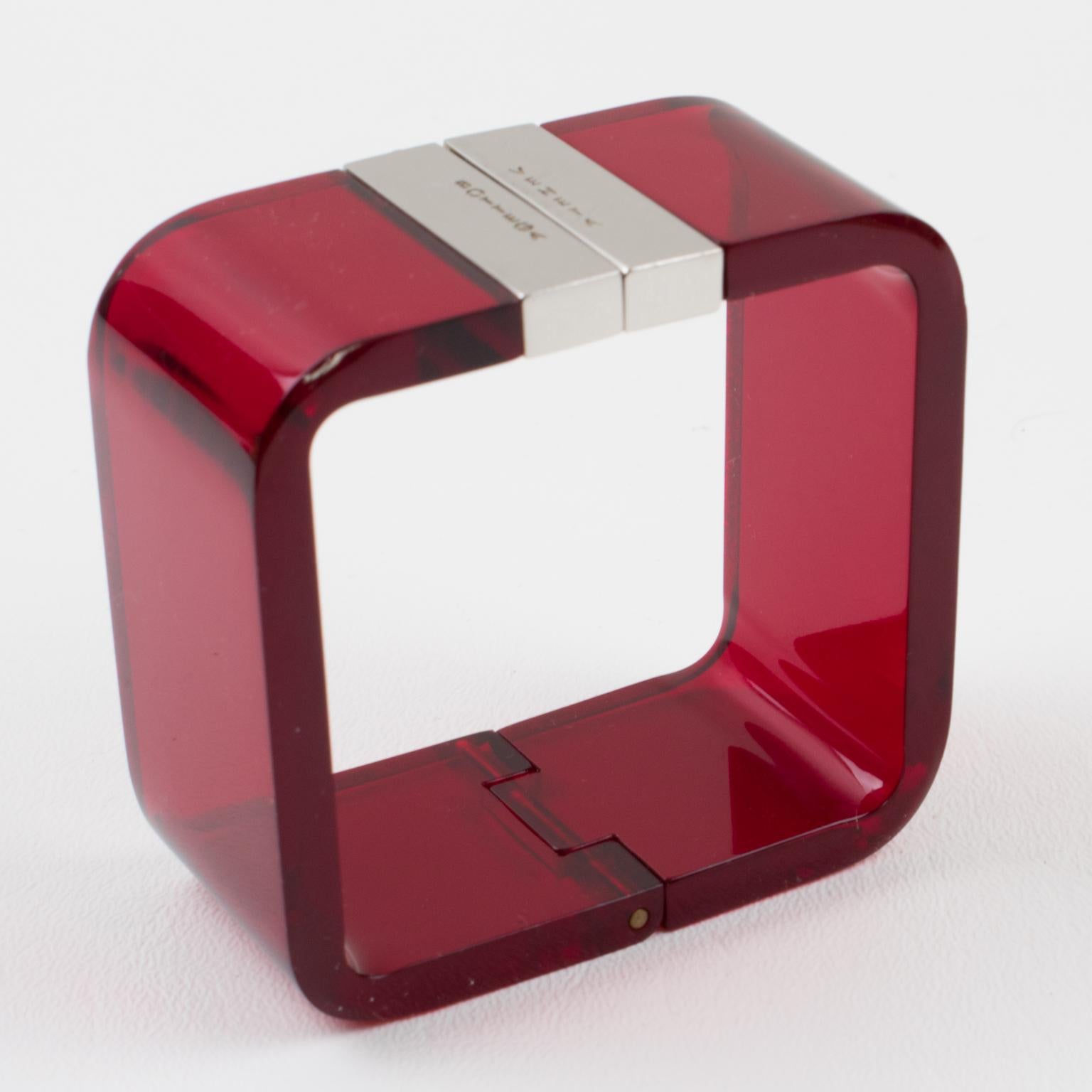 Bottega Veneta Red Acrylic and Chrome Clamper Bracelet For Sale 2