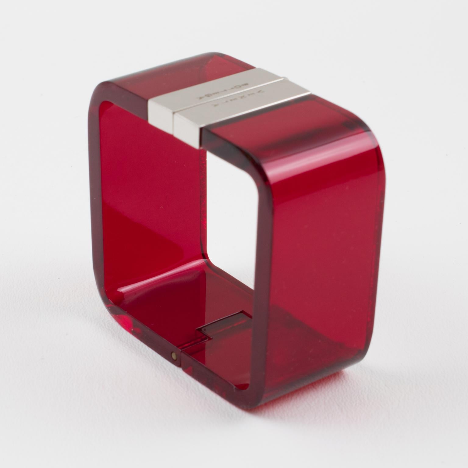 Bracelet jonc Bottega Veneta Magenta acrylique et métal argenté en vente 3