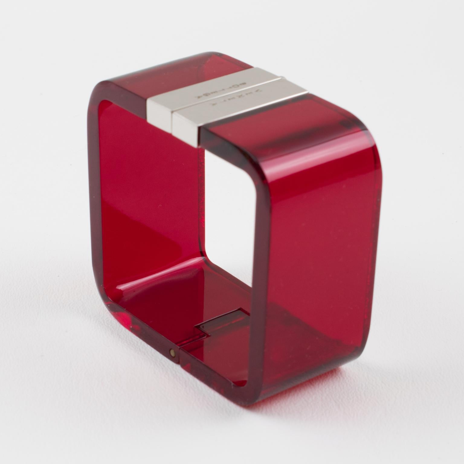 Bottega Veneta Red Acrylic and Chrome Clamper Bracelet For Sale 3